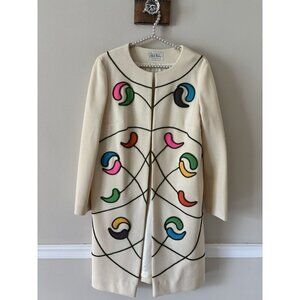 Vintage Alfred Werber Womens Size 4 Cream Coat Embroidered Appliques